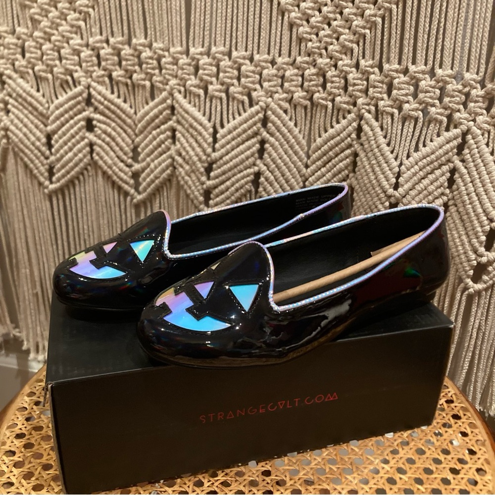StrangeCult Lydia Holographic JackOLantern Halloween Spooky Flats - Picture 2 of 11